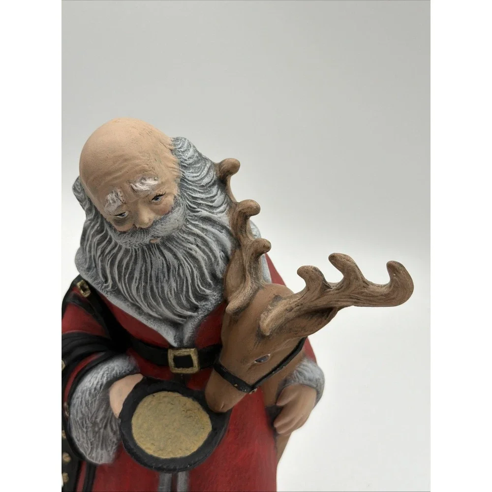 Santa Claus Feeding Reindeer Ceramic Statue VINTAGE Christmas not Rudolph